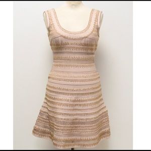 Herve leger pink beige beaded dress